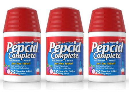 3 Pack - Pepcid Complete Acid Reducer + Antacid Chewable Berry Flavor Tablets 25ct Discount