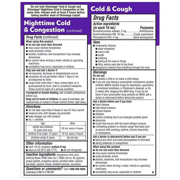 2 Pack - Children s Dimetapp Day Night Combo Cold Cough & Congestion Liquid 4oz For Sale