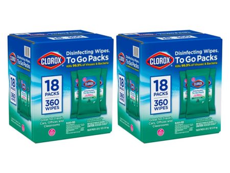 2 Pack - Clorox Disinfecting On The Go Travel Wipes Fresh Scent 360 Wipes Per Box Supply