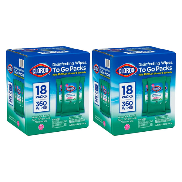 2 Pack - Clorox Disinfecting On The Go Travel Wipes Fresh Scent 360 Wipes Per Box Supply