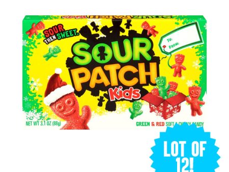 12 Pack - Sour Patch Kids Green & Red Christmas Holiday Gummy Candy Gift Box 3.1oz Each on Sale