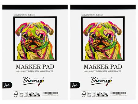 2 Pack - Bianyo Bleedproof Marker Paper Pad A4 (8.27 X11.69 ) 50 Sheets 18 LB   70 GSM Fashion