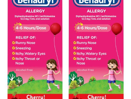 2 Pack - Children s Benadryl Allergy Alcohol Free Cherry Flavor 8oz Discount