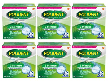 6 Pack - Polident 3 Minute Denture Cleanser 40 tablets Each Hot on Sale