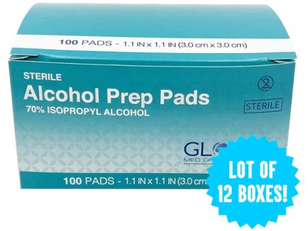 12 Pack - Sterile Alcohol Prep Pads 70% Isopropyl 3x3cm - 1200 Pads Total! Online