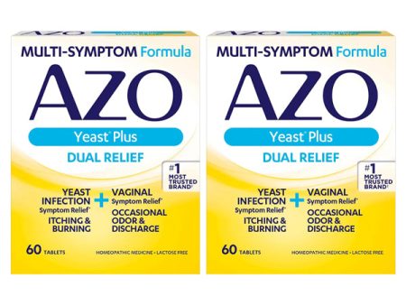 2 Pack - AZO Yeast Plus Dual Relief Tablets Relieves Itching & Burning 60 ct Each For Discount