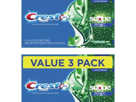 2 Pack - Crest + Scope Outlast Complete Whitening Toothpaste 5.4oz 3 Count Each Online now