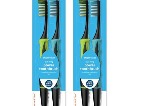 2 Pack - Amazon Basics Pulsating Soft Deep Cleaning Toothbrushes 2 ct Each Online Sale