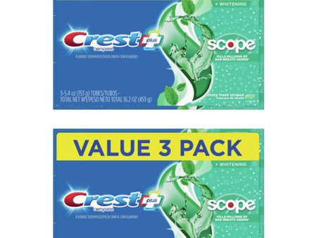 2 Pack - Crest + Scope Complete Whitening Toothpaste Minty Fresh 5.4oz 3ct Each on Sale